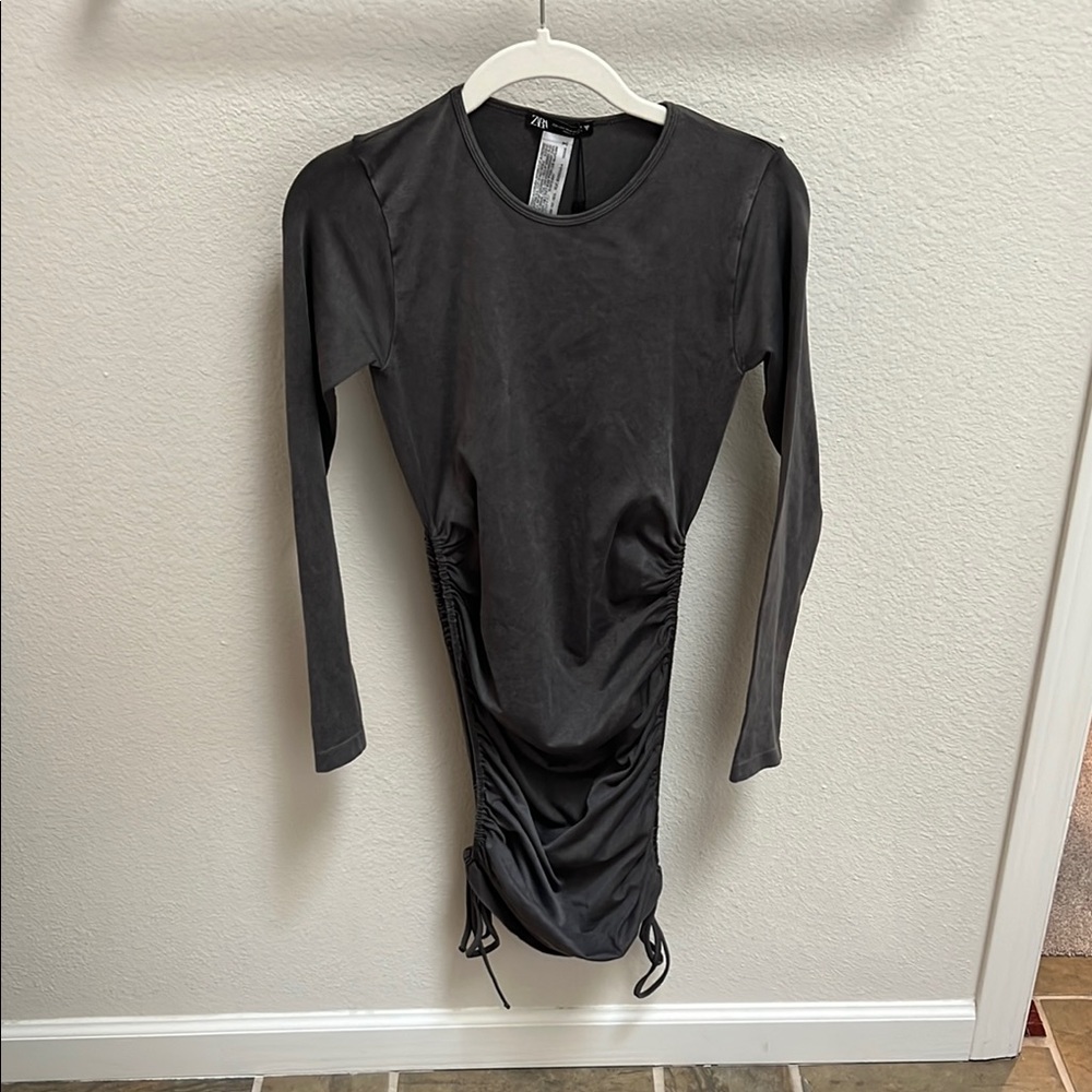 Zara Black Ruched Long Sleeve Top